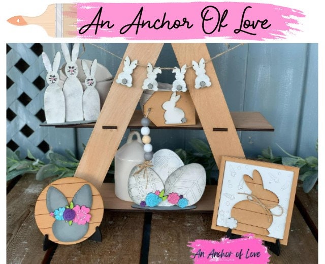 Farmhouse easter bunny tiered tray set-individual pieces, full set and diy available