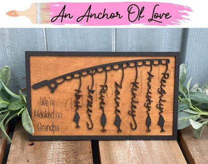 Personalized hooked on dad  Sign/ Father's Day Gift/Dad's fisherman sign/ Fathers day gift for dad