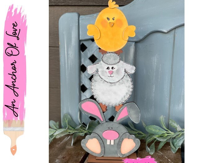 Standing Bunny, Chick, and Lamb sign-easter porch sign- easter decor
