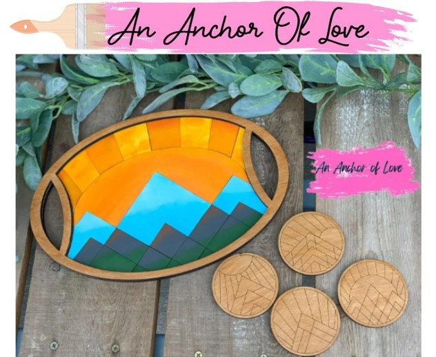 Mountain River Charcuterie Board With Handles, Cheese Platter,  Serving Tray, Unique Wedding Gift, wood gift, mountain tray