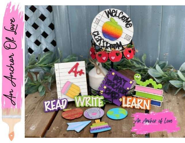 Class Room Themed Tiered Tray Decor- Back to School Tray Decor-Teacher Tiered Tray Decor-Classroom Tiered Tray Decor