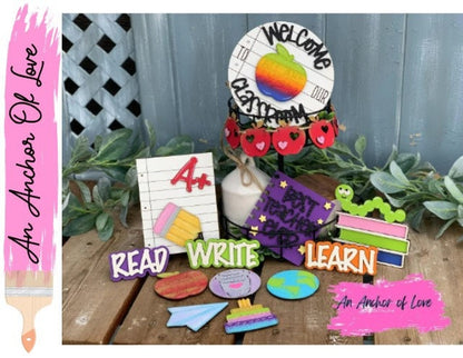 Class Room Themed Tiered Tray Decor- Back to School Tray Decor-Teacher Tiered Tray Decor-Classroom Tiered Tray Decor