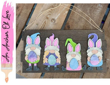 Easter Bunny Gnome Sign, Easter Sign, Hanging Easter Gnome Sign, Easter Gnome Sign, Easter door hanger, Bunny Gnome
