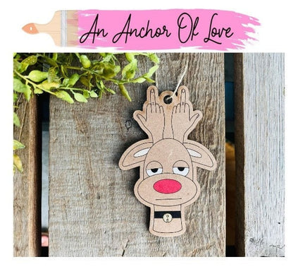 Funny Reindeer Ornament -Christmas ornament- Christmas gag gift- Christmas Middle Finger Ornament
