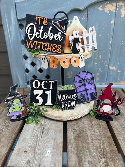 It's October Witches Halloween Tiered Tray Decor-Halloween tiered tray-Halloween Decor