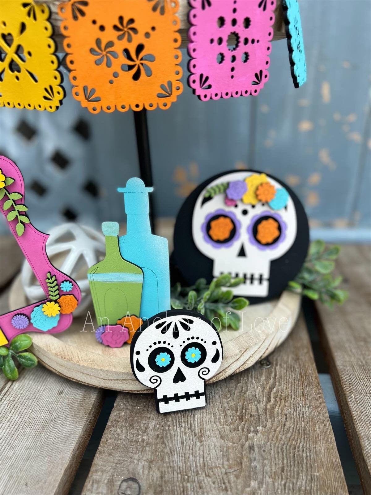 Day of The Dead Tiered Tray Decor-Halloween tiered tray-Halloween Decor-Dia De Los Muertos