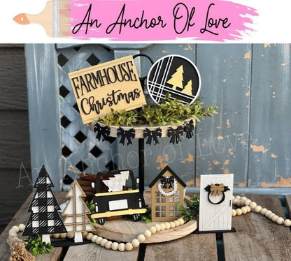 Farmhouse Christmas Tiered Tray Decor-Black and White Christmas-Farmhouse Christmas