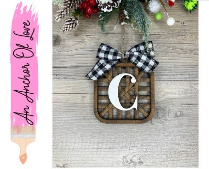 Tobacco Basket Initial Ornament -Happy Holidays 2022 - Christmas ornaments- Cardinal Ornament