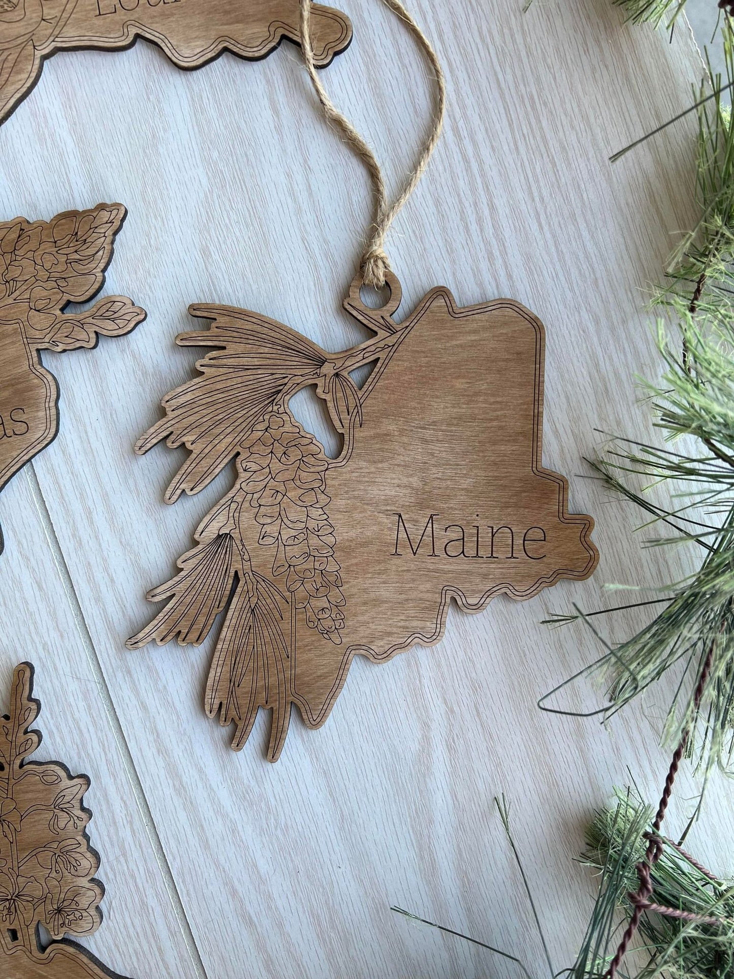 Individual State Ornaments -Distressed wooden state ornaments- Holiday Home State Ornaments