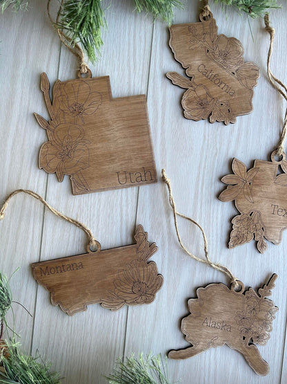 Individual State Ornaments -Distressed wooden state ornaments- Holiday Home State Ornaments