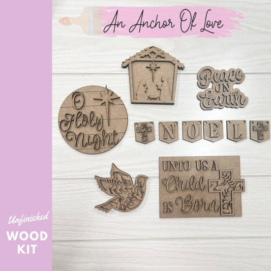 Nativity  DIY Paint Kit | Winter Tiered Tray Laser Cut Wood Blanks | Holiday DIY Kits