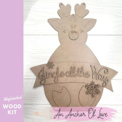 Reindeer door hanger DIY Paint Kit | Reindeer Laser Cut Wood Blanks | Holiday DIY Kits