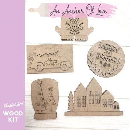 Winterwonderland  DIY Paint Kit | Winter Tiered Tray Laser Cut Wood Blanks | Holiday DIY Kits