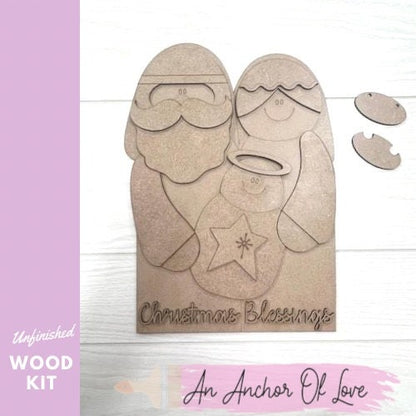 Christmas Blessing Nativity Door hanger DIY Paint Kit | Laser Cut Wood Blanks | Holiday DIY Kits