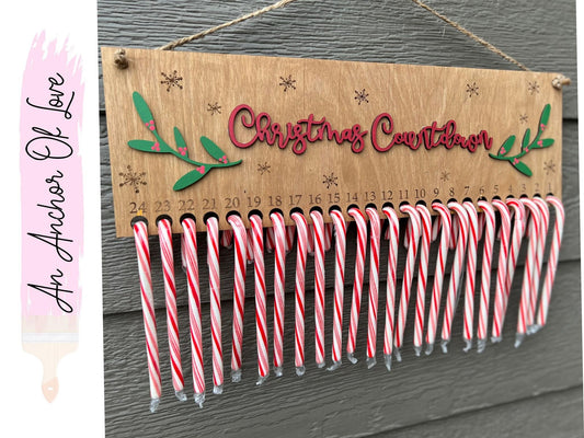 Christmas Candy Cane Countdown sign /  Christmas  sign / Christmas decor / Tray signs / Tray decor / 3d sign / door hanger