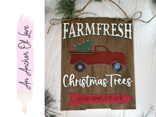 Farm Fresh Christmas tree sign /  Christmas bar sign / Christmas decor / Tray signs / Tray decor / 3d sign / door hanger
