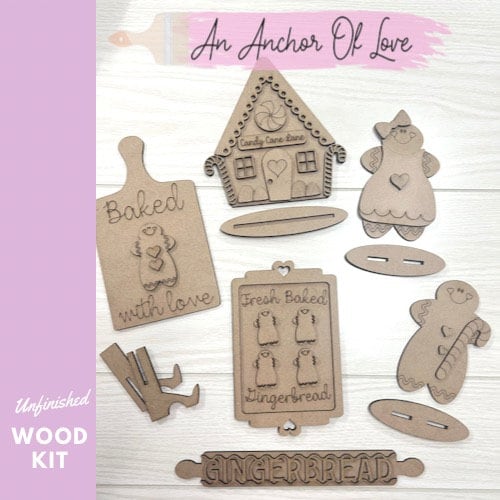 Gingerbread  DIY Paint Kit | Winter Tiered Tray Laser Cut Wood Blanks | Holiday DIY Kits