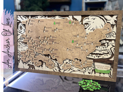 Custom National Park Travel Map, National Parks Marker, National Park Map Tracker, USA Travel Map, Gift For Couple, Gift For Hiker, US Map