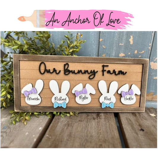 Our Bunny Farm Custom Easter Bunny Family Sign - Bunny Decor - Personalized Bunny Decor - Easter Decor - Personalized Easter Decor