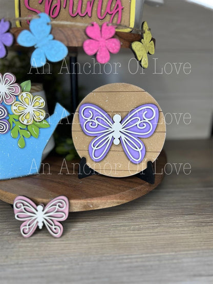 Spring themed butterfly tiered tray set-individual pieces, full painted set, full diy set available