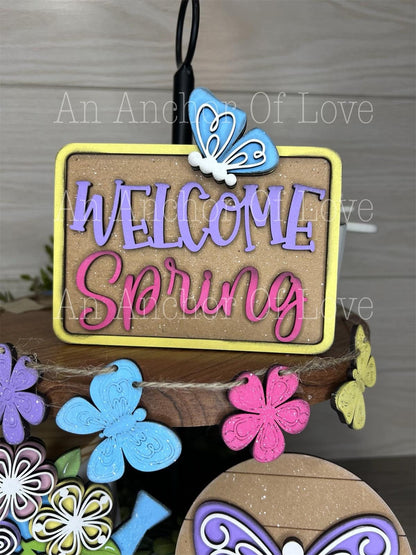 Spring themed butterfly tiered tray set-individual pieces, full painted set, full diy set available
