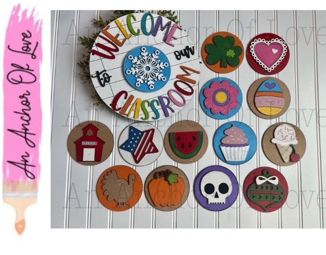 Complete set / 14 pieces/ Welcome to our classroom seasonal sign/ back to school/ teacher appreciation/  school shapes
