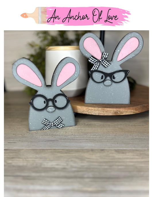 Nerdy Bunny With Glasses Decor, Easter Bunny, Wooden Bunny Decor, Easter Tiered Tray, Bunny for Tiered Tray, Rabbit with Glasses, Spring