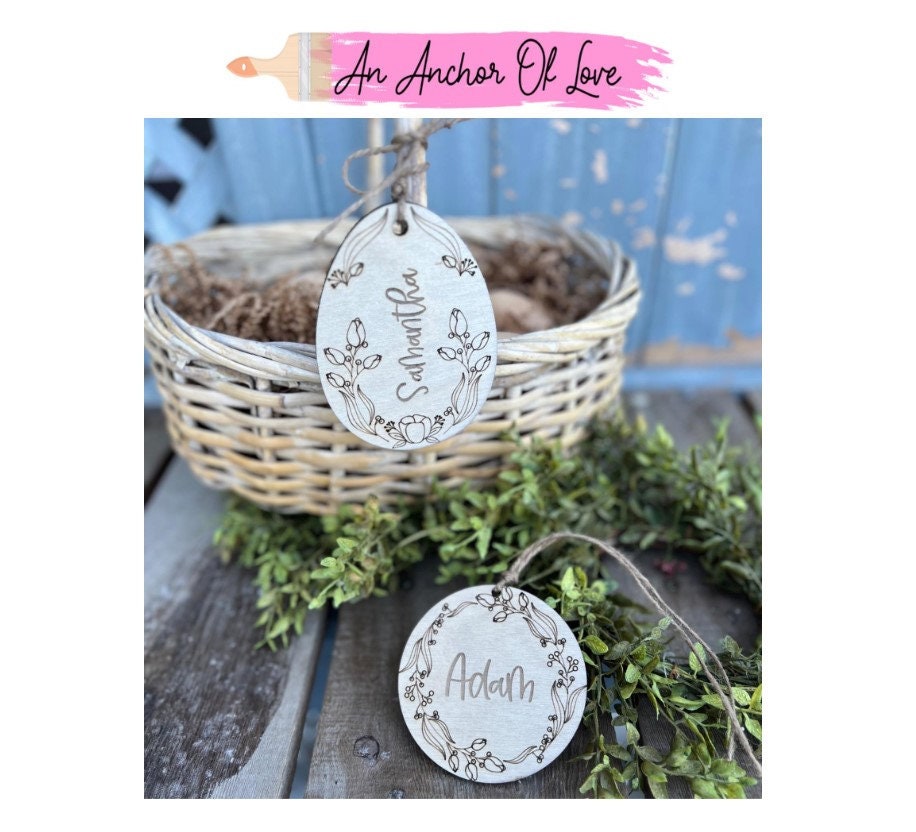 Engraved Easter Basket Name Tag -Custom Name Tag- Bunny Name Tag -Custom Engraved Wood Tag- Wooden Name Tag- Custom Wood Tag Kids Spring