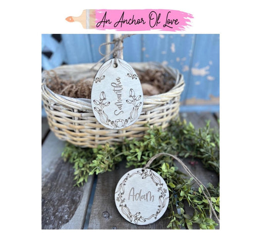 Engraved Easter Basket Name Tag -Custom Name Tag- Bunny Name Tag -Custom Engraved Wood Tag- Wooden Name Tag- Custom Wood Tag Kids Spring