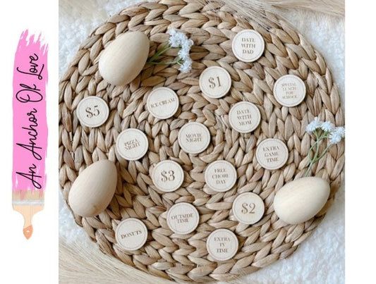 Easter egg tokens-Easter basket fillers- Easter basket kid-Easter egg fillers-reward tokens round set