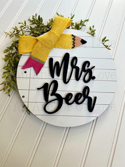 Teachers Name Sign -teacher Gift, name sign classroom decor- teacher graduation gift Elementary school- back to school teacher appreciation