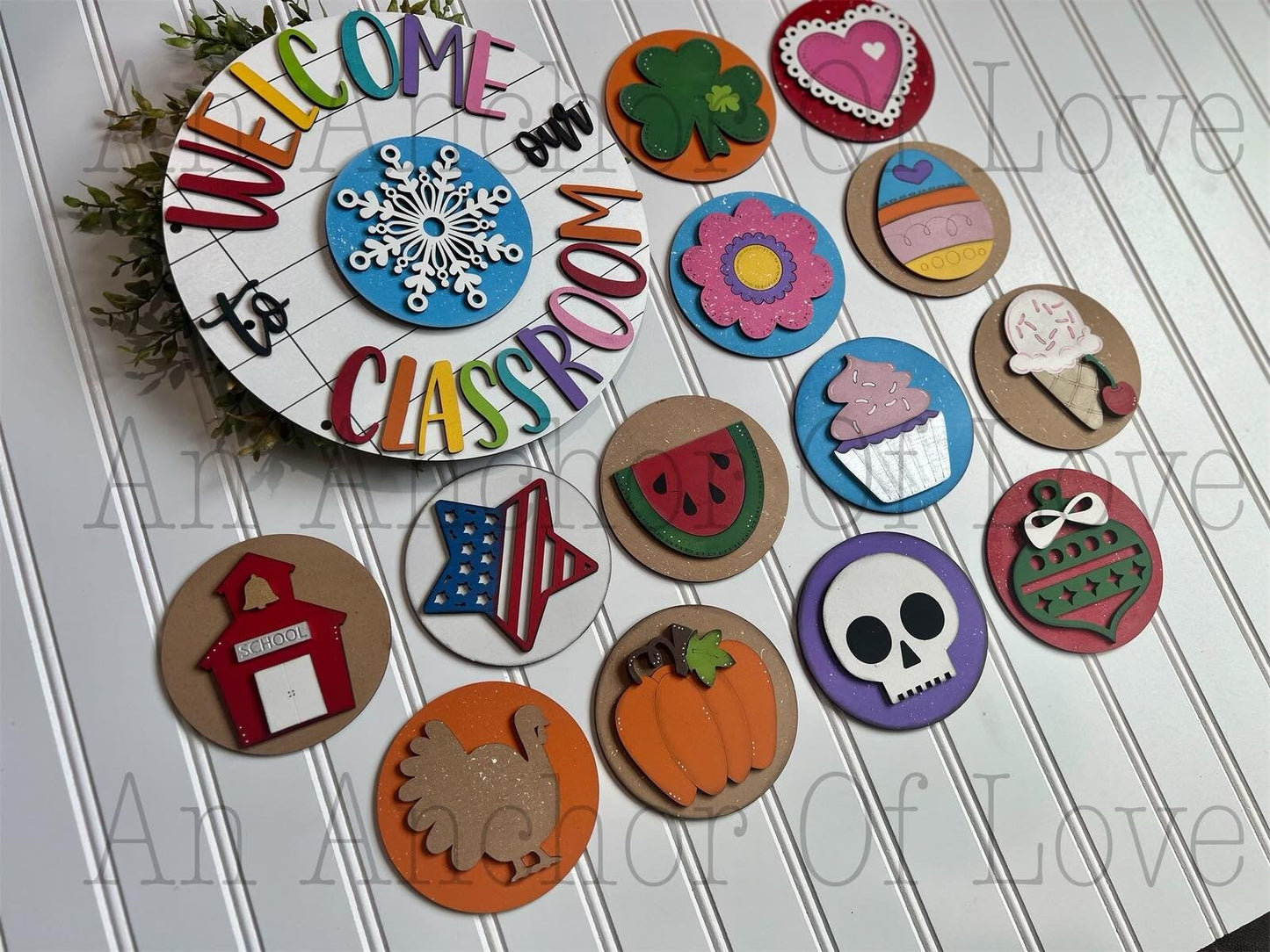 Complete set / 14 pieces/ Welcome to our classroom seasonal sign/ back to school/ teacher appreciation/  school shapes