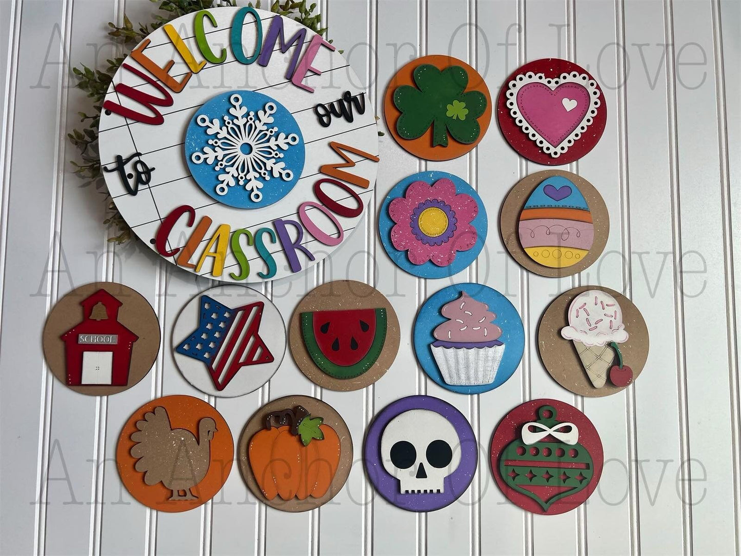 Complete set / 14 pieces/ Welcome to our classroom seasonal sign/ back to school/ teacher appreciation/  school shapes