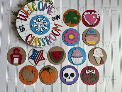 Complete set / 14 pieces/ Welcome to our classroom seasonal sign/ back to school/ teacher appreciation/  school shapes