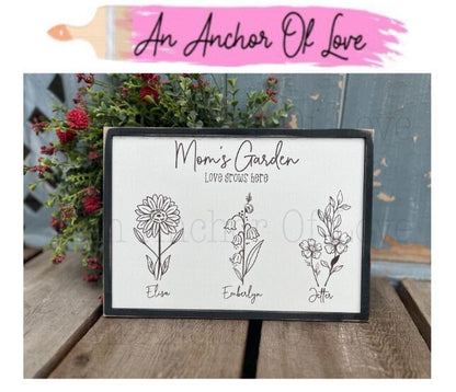 Mom's Garden- Birth Month flower Sign/Mother's Day Sign/Custom Engraved Birth Month Sign/Grandma's Garden Sign/Garden Sign