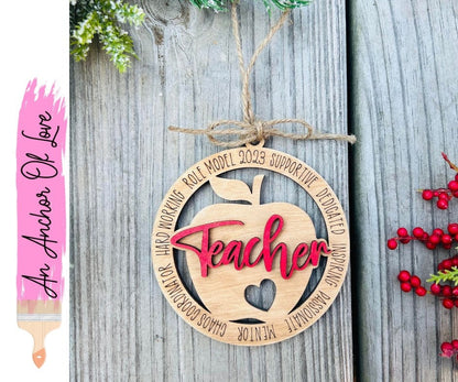 Teacher Christmas Ornament/Christmas Gift for Teacher/Wooden Ornament/ Ornament/Teacher Apple  Ornament 2024 teacher gift