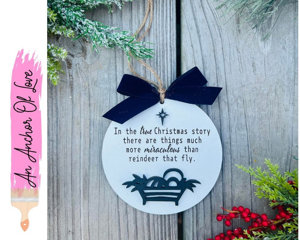 True Christmas Story Ornament- nativity ornament, Christian ornament, baby Jesus, Christian gifts, Christmas ornament, true story ornament