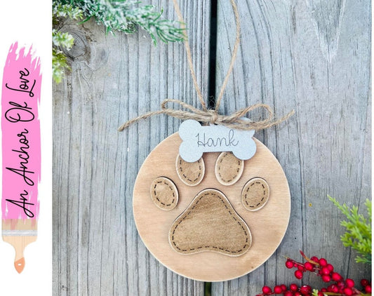 Paw print ornament | personalized paw print ornament | pet name ornament | wooden paw ornament