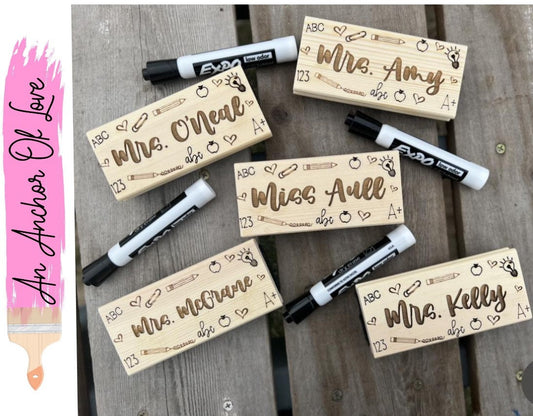 Custom Laser Engraved Wooden Whiteboard/ Chalkboard Eraser for teacher gifts, back to school