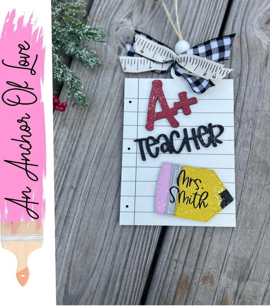 A+ Teacher Christmas Ornament/Christmas Gift for Teacher/Wooden Ornament/ Ornament/Teacher Apple  Ornament -teacher gift personalized