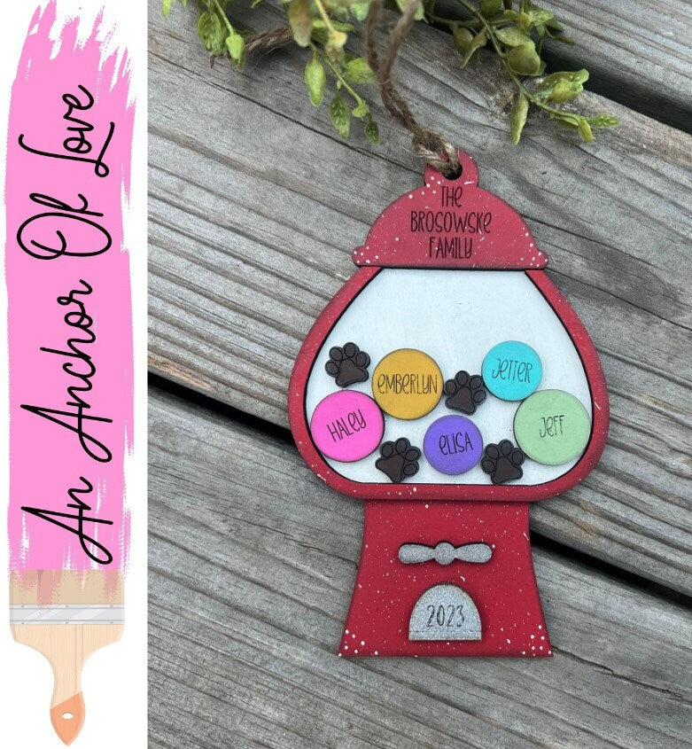 Personalized gumball family ornament / 2023 Christmas ornament /-up to 15 names