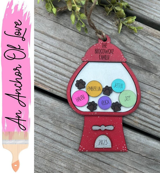 Personalized gumball family ornament / 2023 Christmas ornament /-up to 15 names