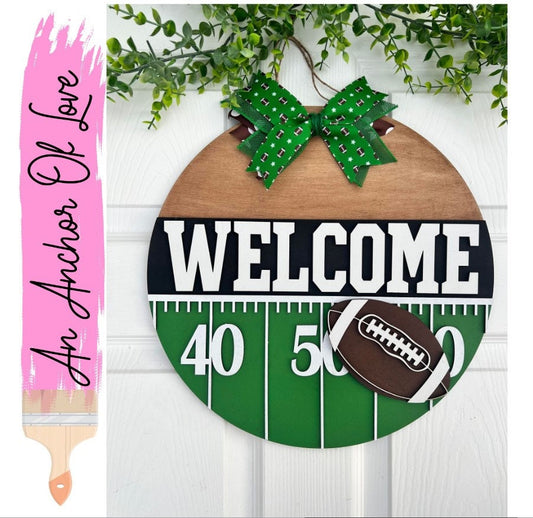 Football Welcome Door Hanger-15 inch football themed door hanger
