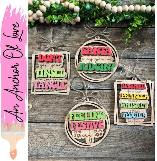 Feeling Festive gag gift Christmas Ornament /Wooden Ornament/ Ornament- White Elephant Gift