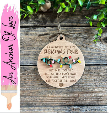 Fun Coworker Wooden Christmas Ornament - 4.5" x 4" 2 layers of wood and hand painted - great gift idea