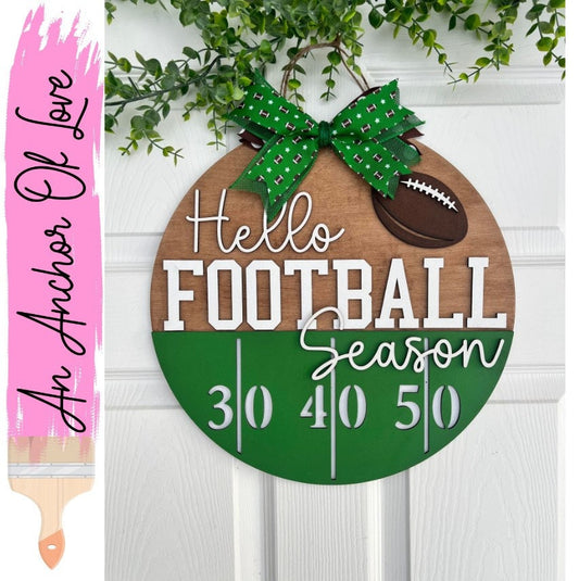 Hello Football Season Door Hanger-15 inch football themed door hanger