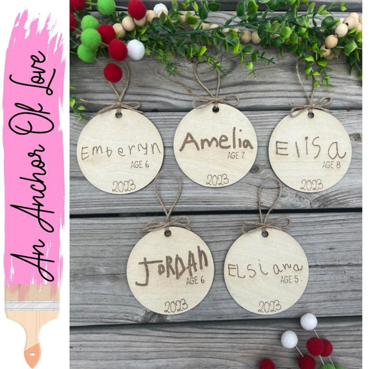 Custom kids Handwriting Christmas ornaments, custom Christmas ornaments, wood ornaments- Ornament