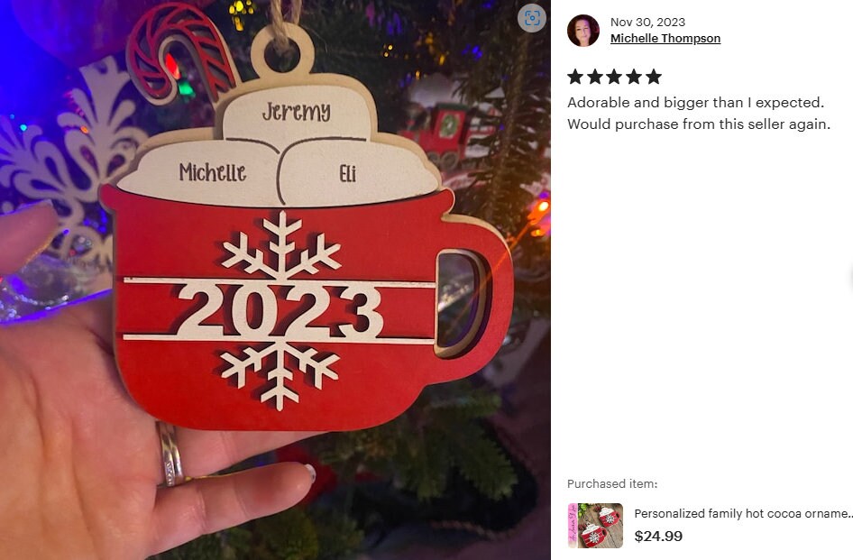 Personalized family hot cocoa ornament with last name- Christmas ornament / 2024 Christmas ornament /-up to 15 names - personalized  gift