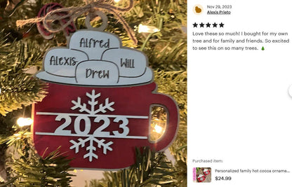 Personalized family hot cocoa ornament with last name- Christmas ornament / 2024 Christmas ornament /-up to 15 names - personalized  gift