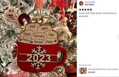 Personalized family hot cocoa ornament with last name- Christmas ornament / 2024 Christmas ornament /-up to 15 names - personalized  gift